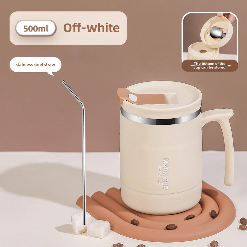 304 Stainless Steel Coffee Mug with Lid and Straw Spoon for Men and Women | Drinkware & Accessories