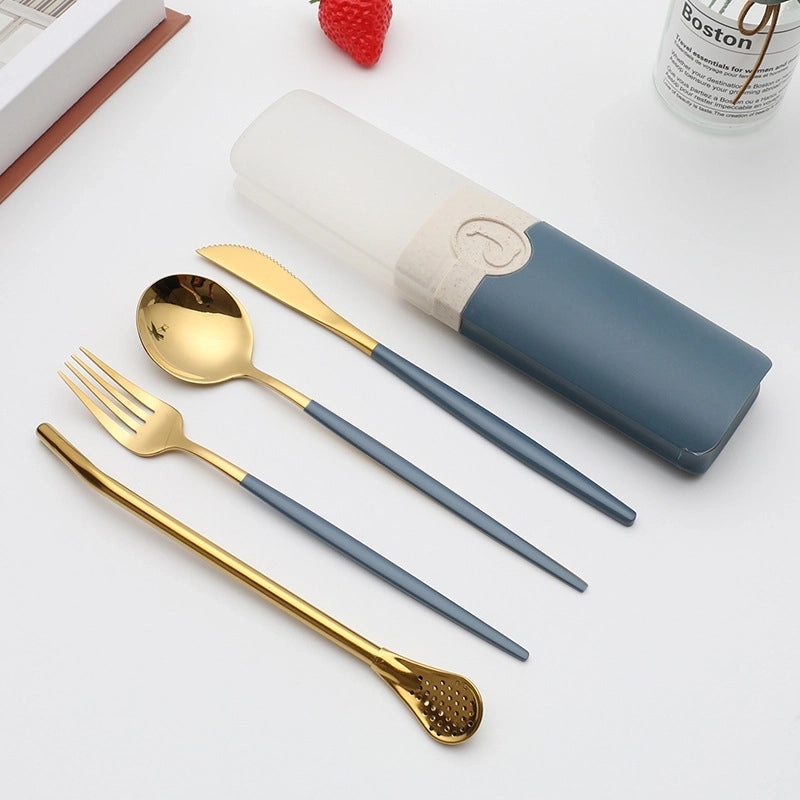 Retro Style Color Block Stainless Steel Fruit Spoon Knife Fork Set|Kitchen & Dining Cutlery Sets