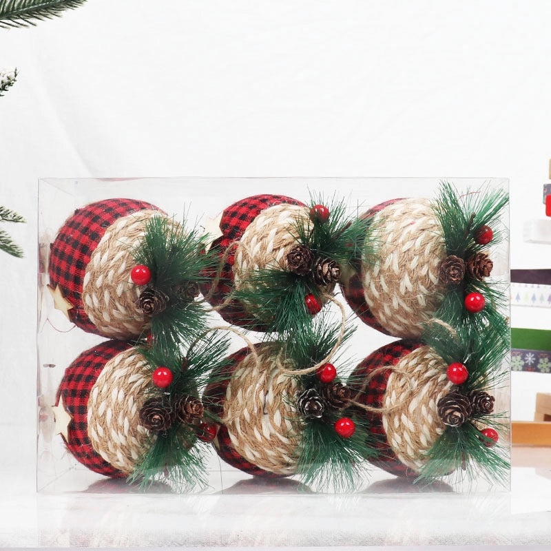 Christmas Plaid Cloth Balls 6cm & 8cm Black White Red Tree Hanging Decorative Ornaments|Christmas Decorations