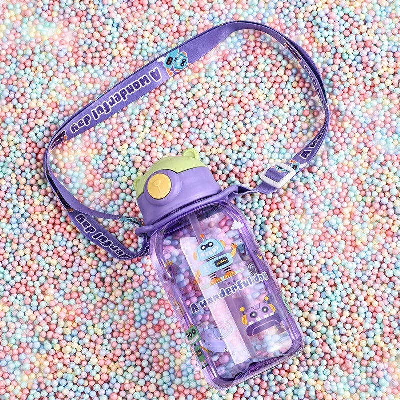 Cartoon Bear Kids Water Bottle with Straw Suction Nozzle Plastic Cup for Primary Students|Kids Drinkware