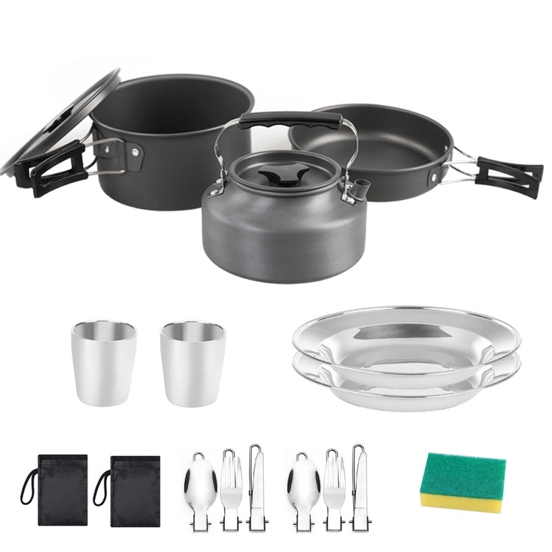 Unisex Aluminum Alloy Outdoor Camping Cookware Teapot Set Silver