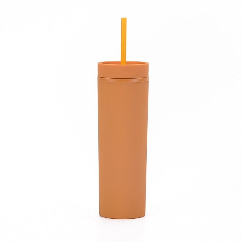 16oz Frosted Double-layer Plastic Tumbler with Straight Straw | Drinkware & Cups