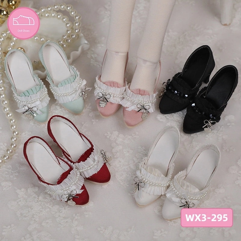 Multicolor High Heel Pearl Shoes for BJD Baby Doll SD Figures Metal Bow Pointed Fashion Baby Shoes|Doll Accessories