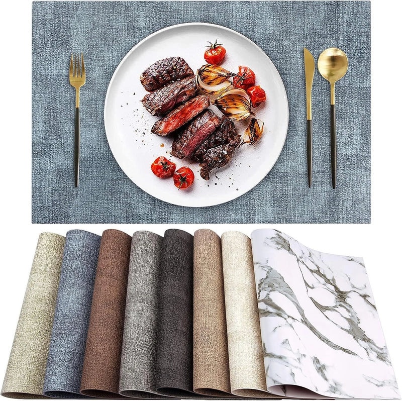 Square Double-Sided Waterproof Leather Placemat with Cloth Pattern | Dining Table Mats & Tableware Accessories