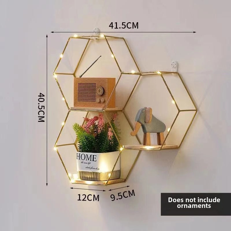 Wrought Iron Nordic Hexagon Wall Shelf Decorative Hanging for Home Bedroom Dining Room|Home Decor Wall Art