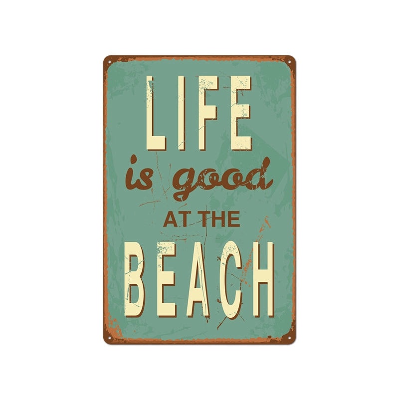 Beach Vintage Tin Sign Coffee Shop Wall Art Home Decor Frameless Hanging Painting|Home Decor