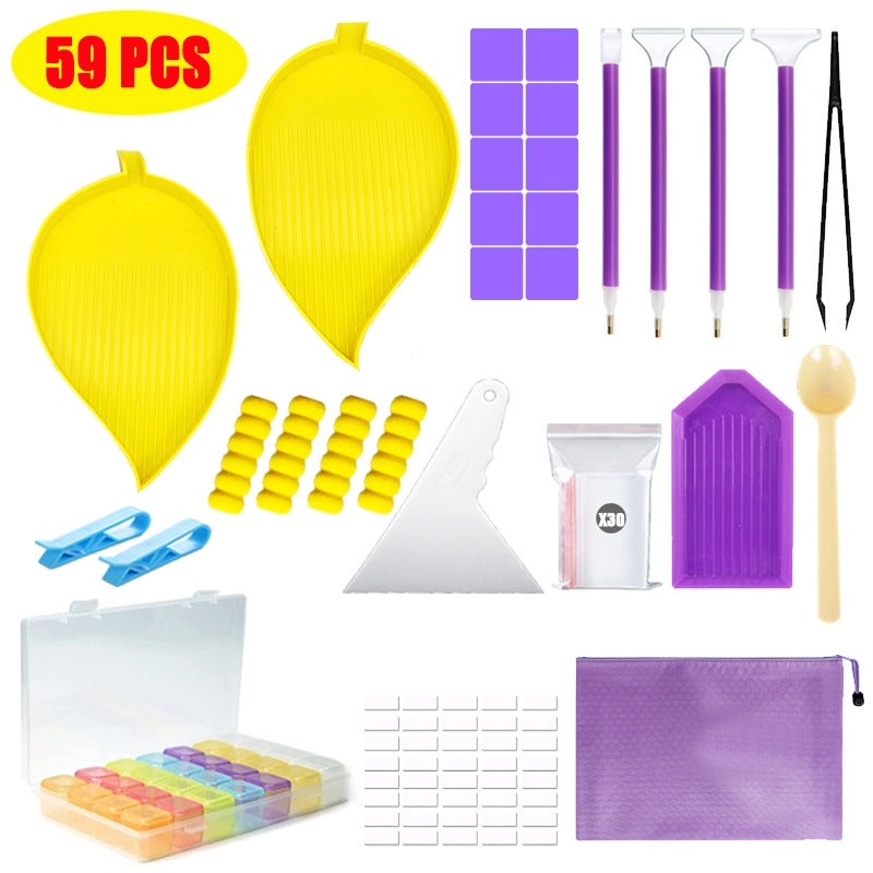 Purple Roller Series DIY Diamond Painting Kit with New Leaf Design 28-Grid Color Storage Box | Arts & Crafts Supplies