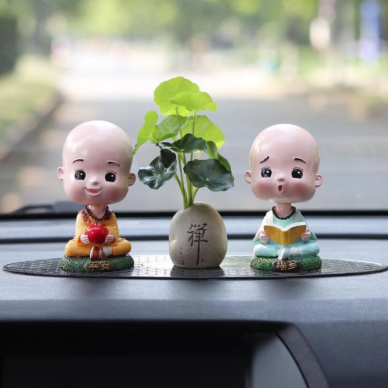 Antique Lotus Leaf Zen Stone Car Ornament Creative Green Plant Monk Accessories|Car Accessories