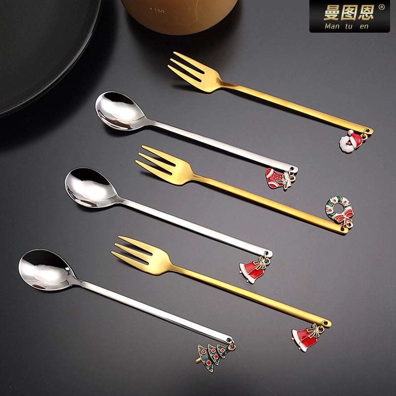 Christmas Tree Santa Claus and Elk Stainless Steel Tableware Set|Holiday Kitchen & Dining