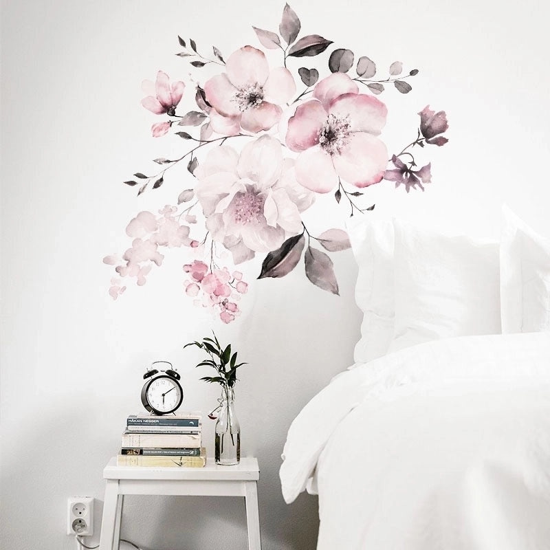 Watercolor Pink Flower Wall Sticker, 30 Pieces, Removable Home Decor Background | Home Decor & Wall Art