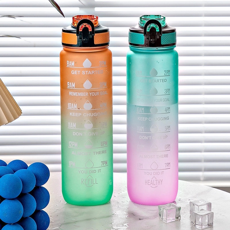 Gradient Plastic Water Bottle with Large Capacity and Suction Straw | Drinkware & Tumblers