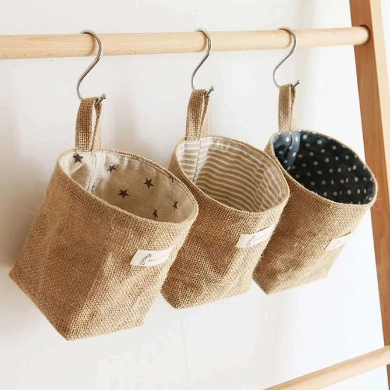 Cotton Linen Hanging Storage Bag for Door Wall Desktop Jute Organizer Sundries Bathroom Use|Home Storage & Organization