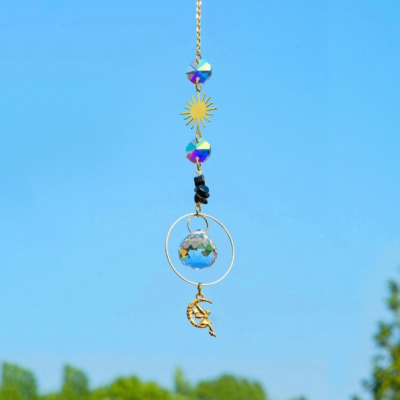 Pastoral Crystal Metal Suncatcher Wind Chime Sun Pattern Home Decor