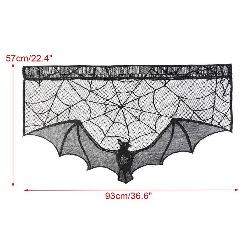 Black Lace Spider Web and Bat Halloween Door Curtain | Halloween Decorations