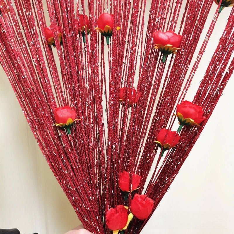 Silver Rose Thread Curtain 1x2 Door Partition Drapes Privacy Porch Divider | Home Decor Curtains