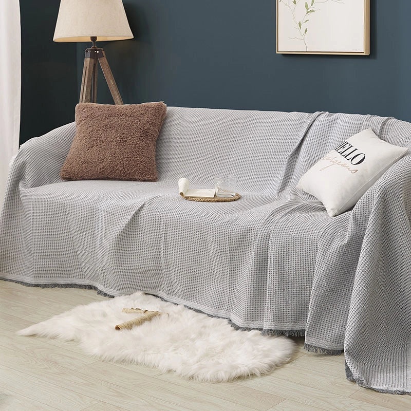 Waffle Texture Cotton Sofa Cover Full Cover Universal Sofa Towel Four Seasons Woven Cushion Protector|Home Decor Sofa Covers