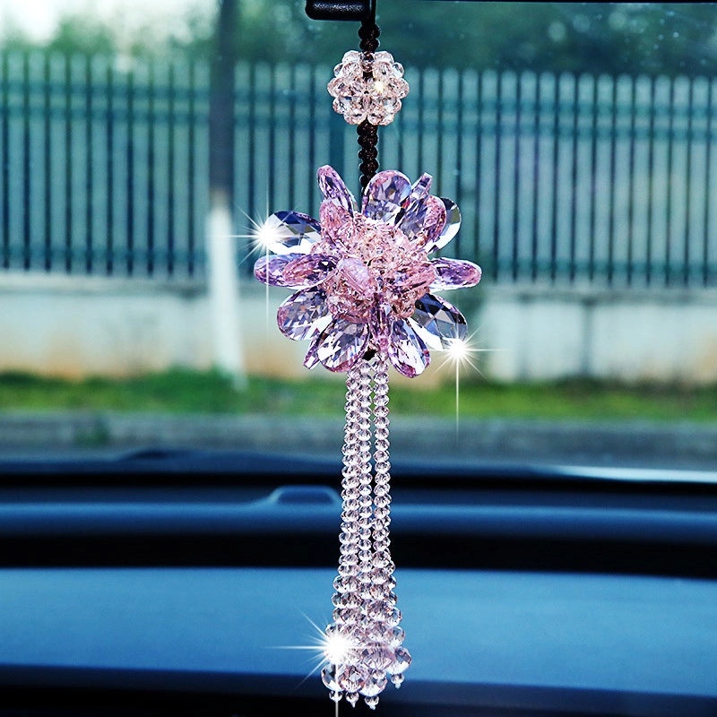 Handmade Pink Crystal Car Pendant Rearview Mirror Jewelry Interior Decoration|Car Accessories