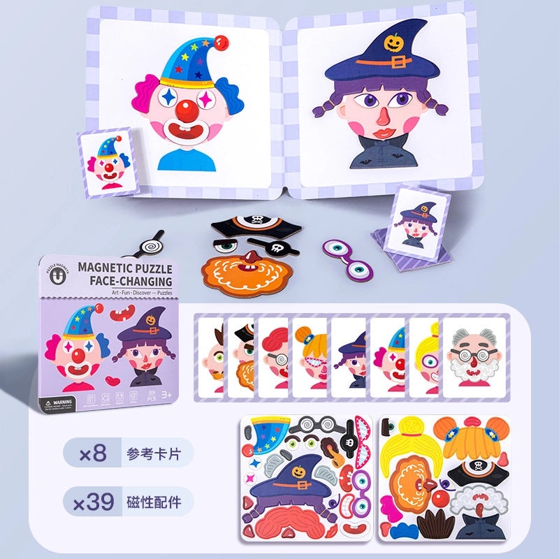 Wooden Magnetic Puzzle for Kids Ages 3-6 | Educational Toy Gift for Boys & Girls | Kindergarten Learning Magnet Set | Children's Dress-Up Toy | W