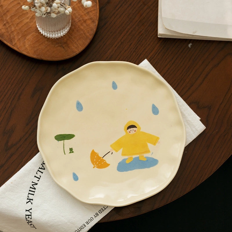 Vintage Ceramic Cartoon Dinner Plate Cute Girls Small Rice Bowl and Mug with Lid|Kitchen & Dining