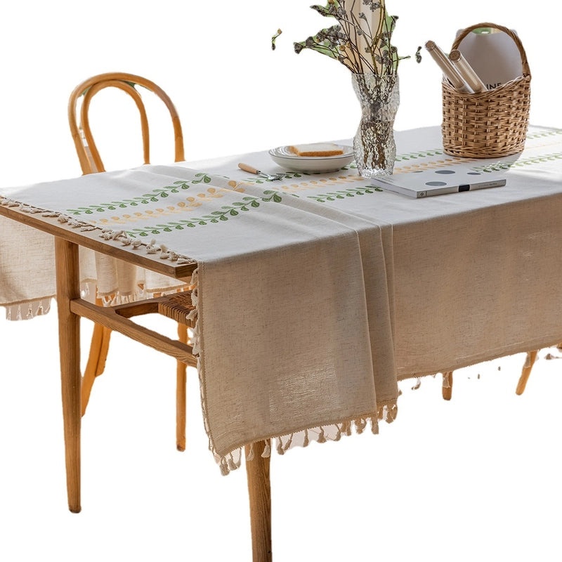 Embroidered Floral Fabric Tablecloth for Dining Table Round & Rectangular Artistic Design|Home Decor/Table Linens