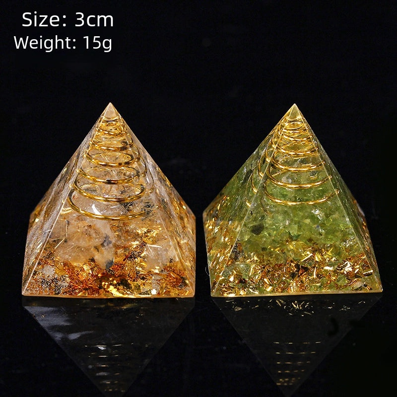 Natural Crystal Chakra Pyramid Ornament with Gravel - Office Desk Decoration | Home Decor