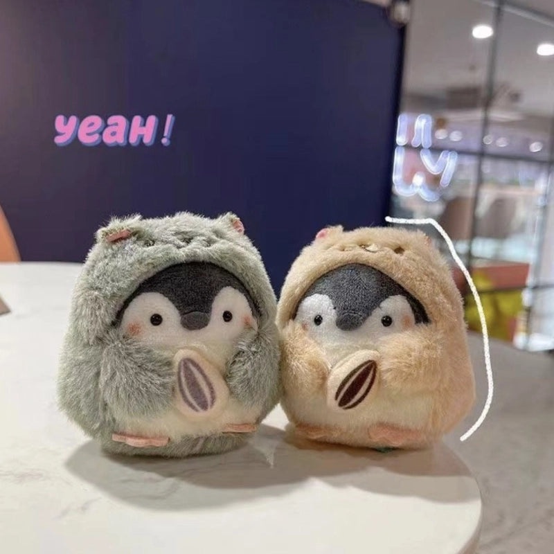 Japanese Cartoon Penguin-Hamster Plush Keychain Holding Melon Seeds|Cute Plush Pendants & Bag Accessories