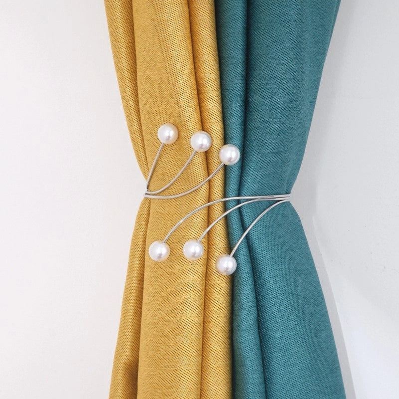 Modern Minimalist Six-Pearl Metal Curtain Tieback Punch-Free Living Room Curtain Holder|Home Decor & Curtain Accessories