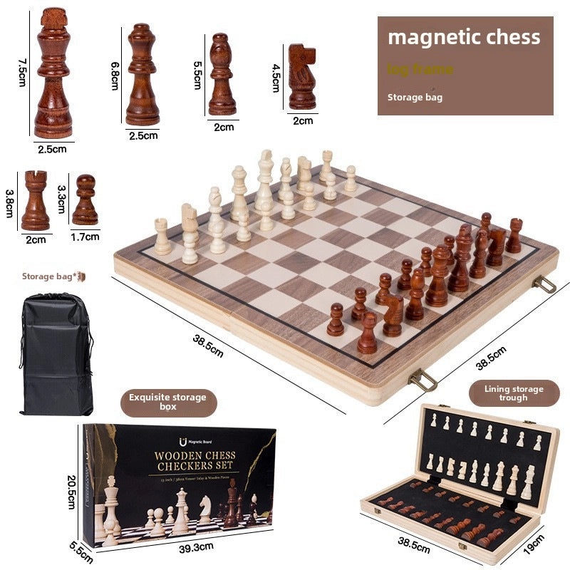 2in1 Magnetic Walnut Chess and Checkers Set with Direct Round Corner Folding Design|Board Games & Chess Sets