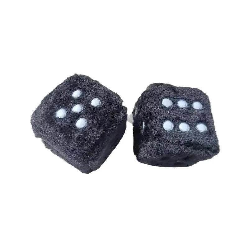 Plush Dice Car Pendant 7.5cm Long Hair Hot Stamping Cube Toy Keychain|Car Accessories