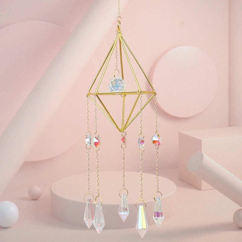 Minimalist Geometric Crystal Agate Suncatcher Wall Hanging | Home Decor