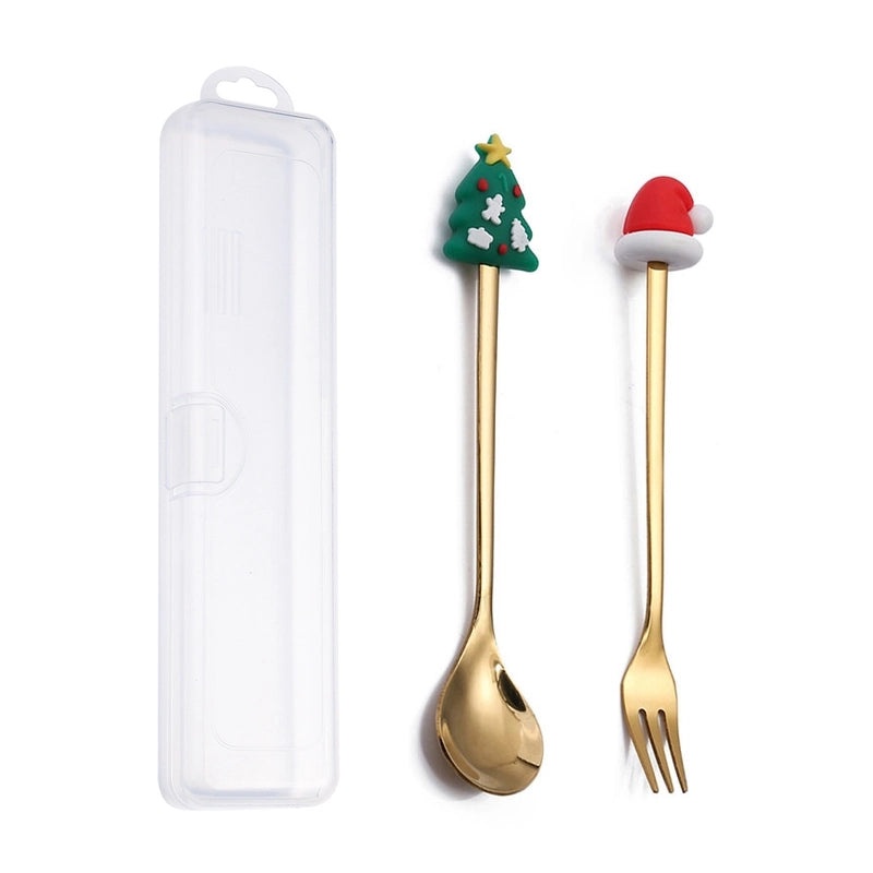 Festive Animal Santa Claus Stainless Steel Cutlery Set 2 Pieces|Kitchen & Dining Tableware