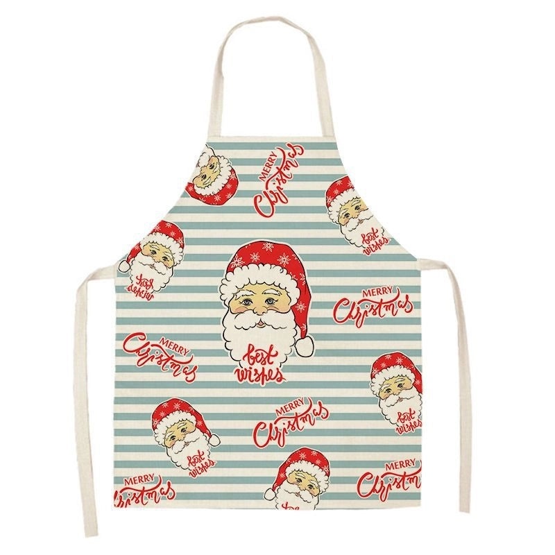 Christmas Santa Claus Stripe Snowflake Linen Apron Holiday Kitchen Accessory|Kitchen & Dining
