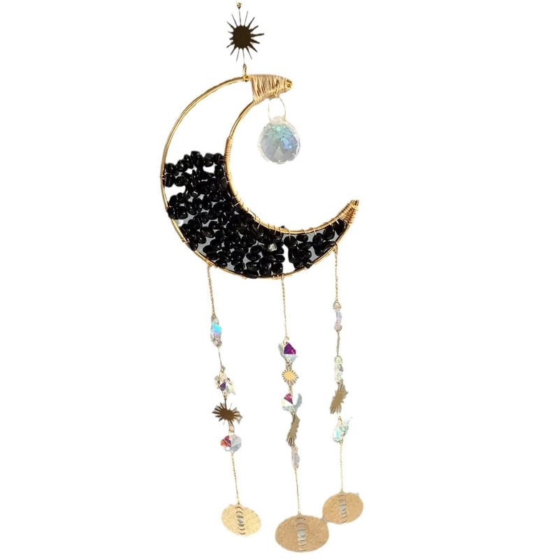 Geometric Moon Crystal Suncatcher with Water Droplets Minimalist Wind Chime Wall Hanging|Home Decor & Wind Chimes