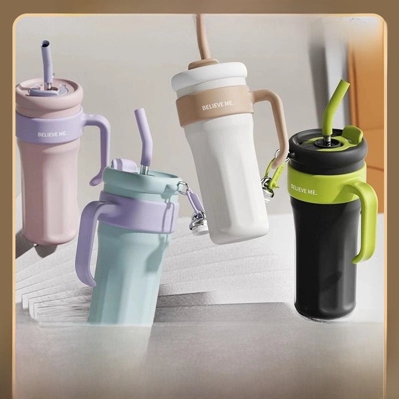 Large Capacity Stainless Steel Straw Water Bottle for Girls with Handle | Drinkware & Water Bottles