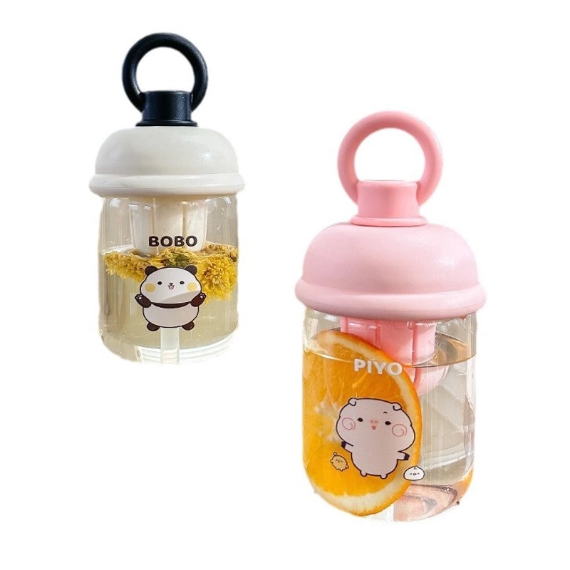 Cute Cartoon Moe Plastic Cup with Straw | Kids' Portable Water Bottle