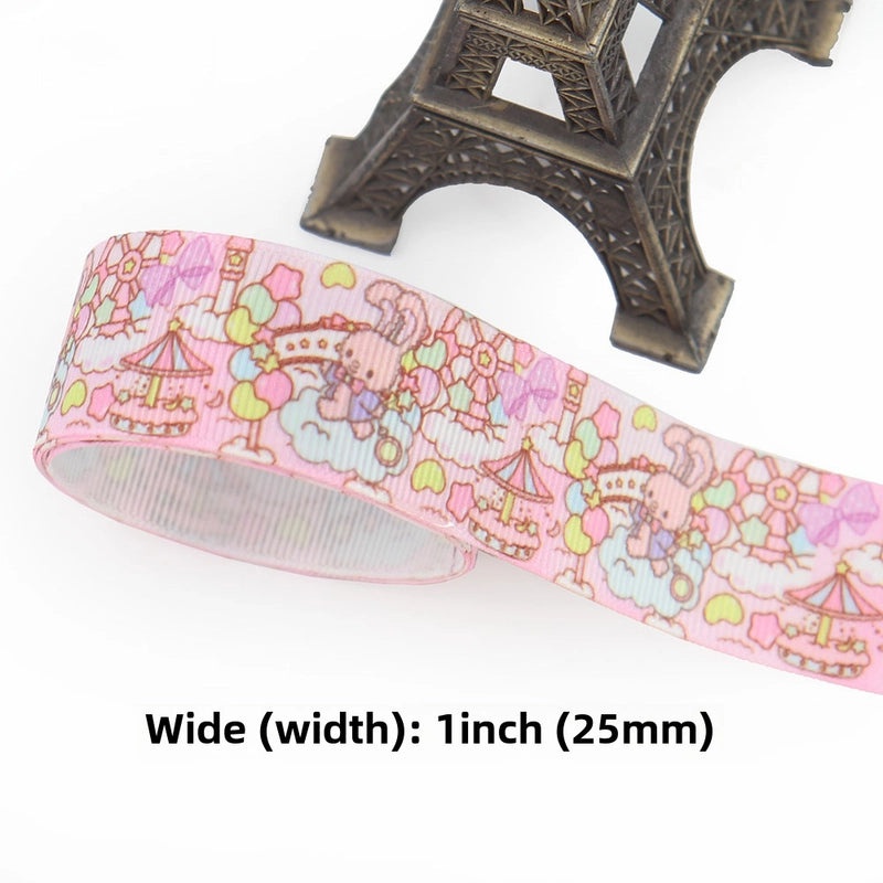 Cartoon Soft Color Thermal Transfer Printed Ribbed Ribbon DIY Handmade Bow Hair Accessory Gift Packaging|Hair Accessories