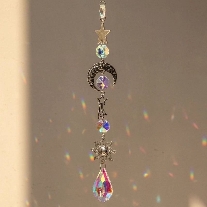 Minimalist Moon & Water Droplets Crystal Suncatcher Wind Chime Decorative Wall Hanging|Home Decor