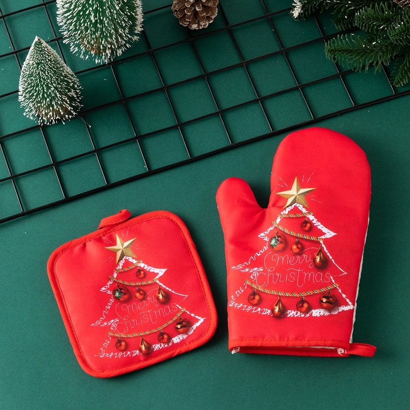 Christmas Heat Resistant Gloves with Santa Claus and Christmas Tree Design|Winter Accessories