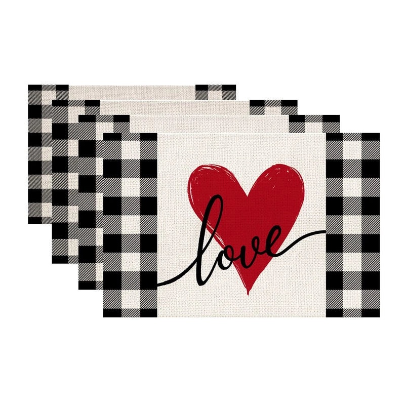 Elegant Red Heart Linen Placemat for Valentine's Day | Home & Living Tableware