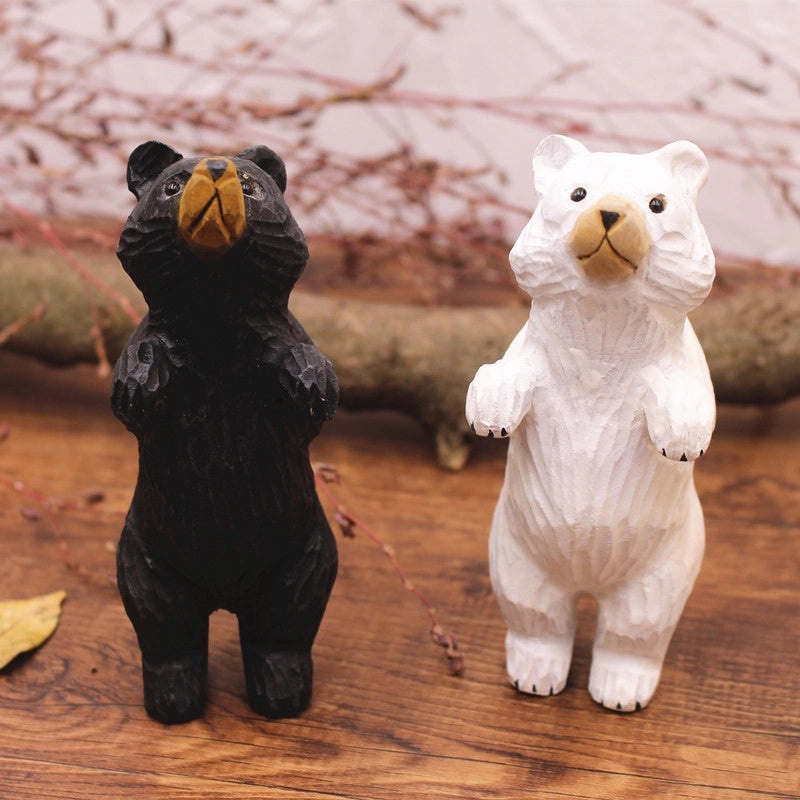 Handmade Solid Wood Bear Animal Figurine Decorative Model Gift Toy|Home Decor