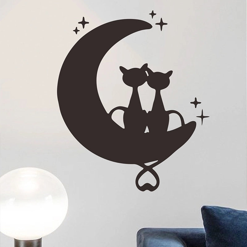 Minimalist Moon and Cat Wall Decals for Bedroom and Porch | Home Decor Wall Stickers