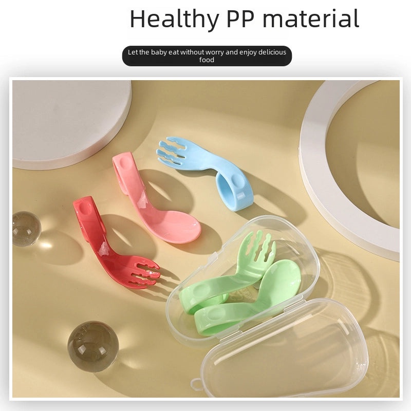 Baby Training Spoon and Fork Set with Curved Handles for Toddlers | Baby Feeding Accessories