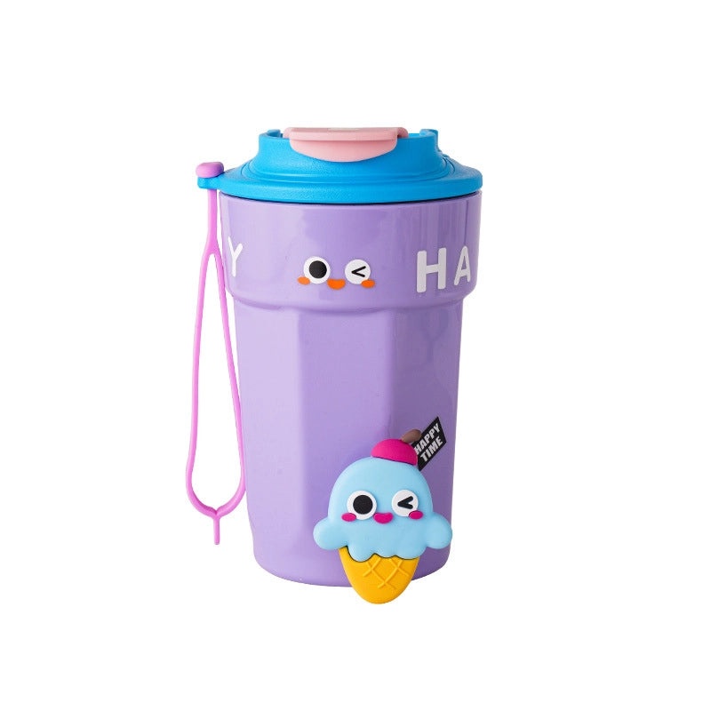 Cartoon Plastic Coffee Cup for Girls | High Color Value, Heat Resistant, Drop-proof, Portable, Custom Logo Printing | Drinkware