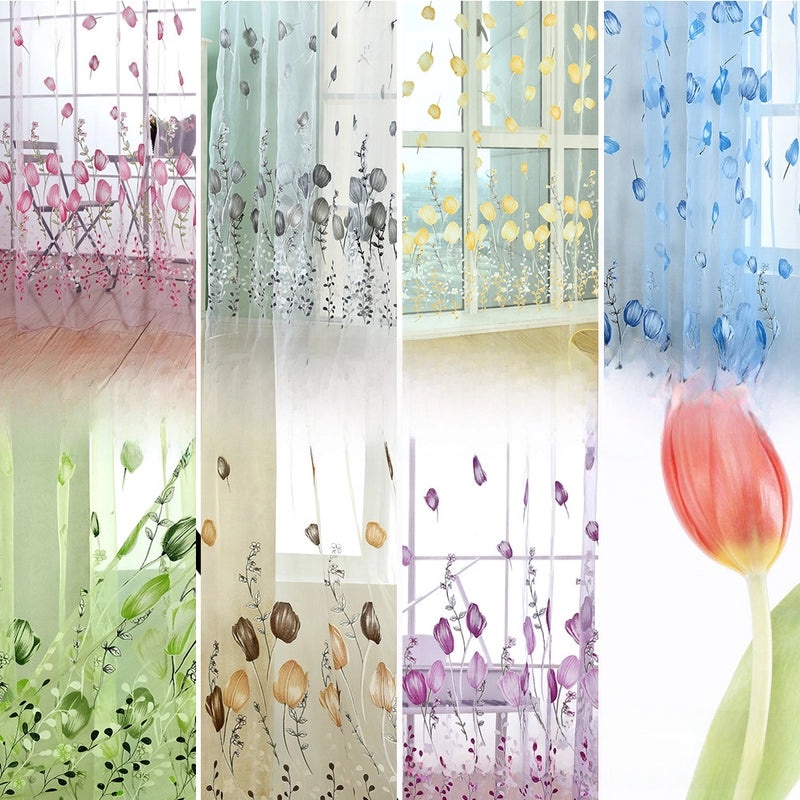 Tulip Pattern Window Screen for Living Room and Bedroom | Home Decor Curtains