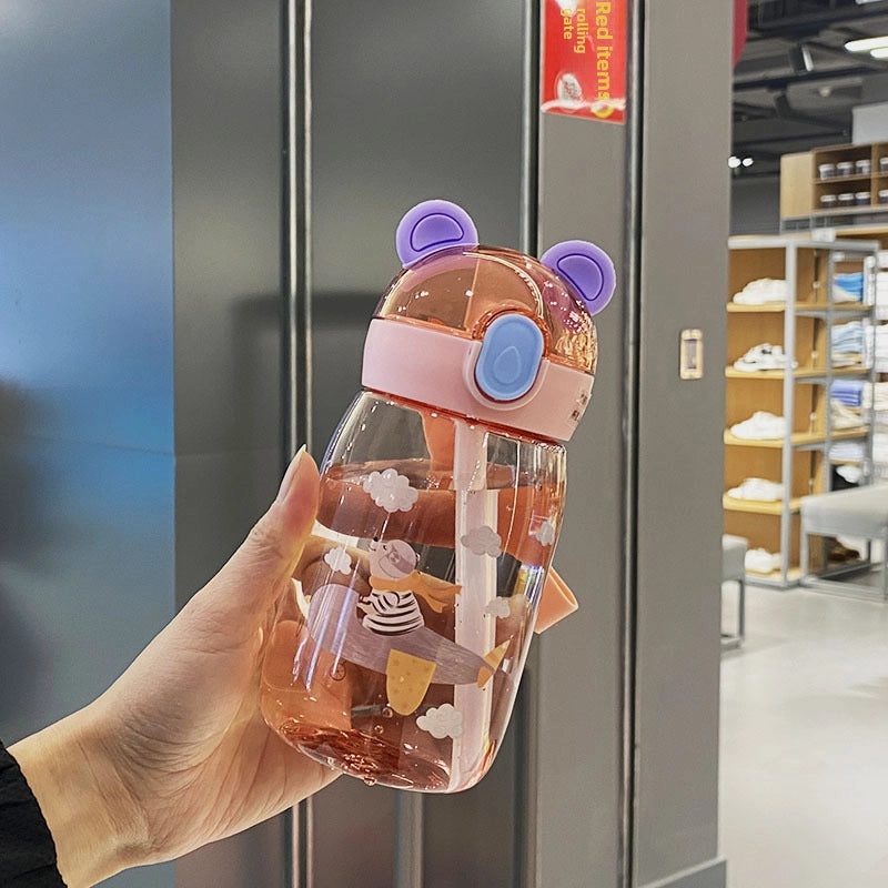 Cartoon Bunny Straw Cup with Rope for Kids Toddlers Students Drop-resistant Plastic Drinking Bottle|Kids Drinkware