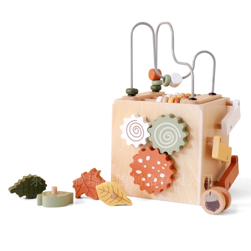 Children's Wooden Round Bead Shape Five-in-One Educational Busy Box Toy for Cognitive Development|Educational Toys