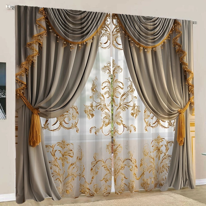 2PCS Floral Pattern 3D Digital Print Curtains | Home Decor Curtains