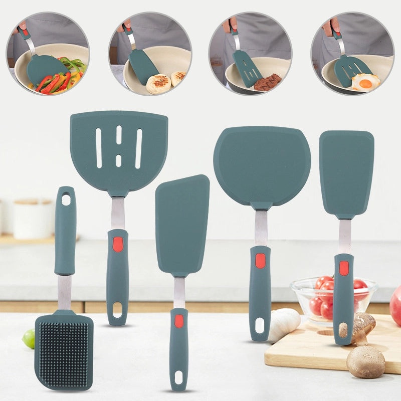 Dark Green Silicone Cooking Spatula with Stainless Steel Handle | Kitchen Utensils