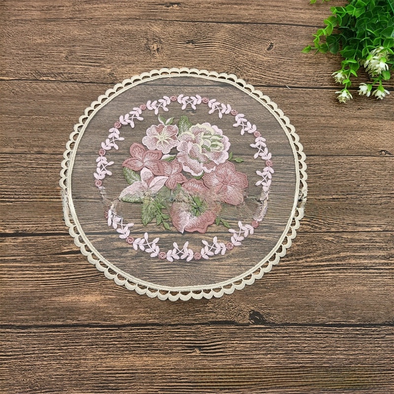 Nordic Round Lace Placemat Embroidered Floral Mesh Mat Home Textile Sofa Cover Photo Background Fabric|Home Decor & Table Linens