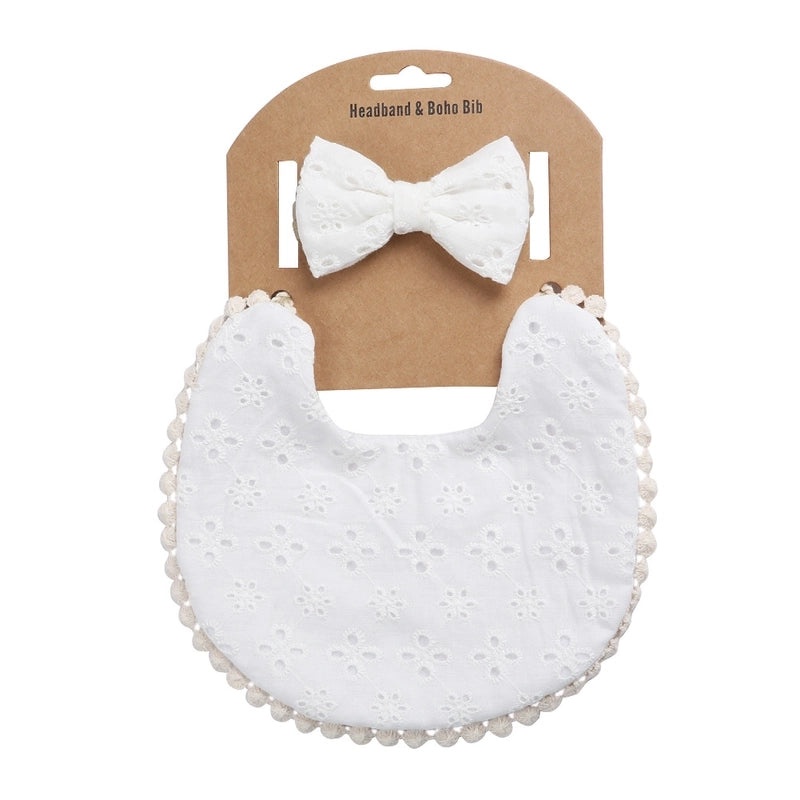Baby Saliva Towel and Headband Set Linen Cotton Double-sided Bib with Pocket for Children|Baby Accessories